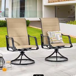 PatioFestival Patio Dining Chairs Textilene Outdoor High Back Swivel Rocker Set with All Weather Frame (Blue,Grey & Beige Set of 2)