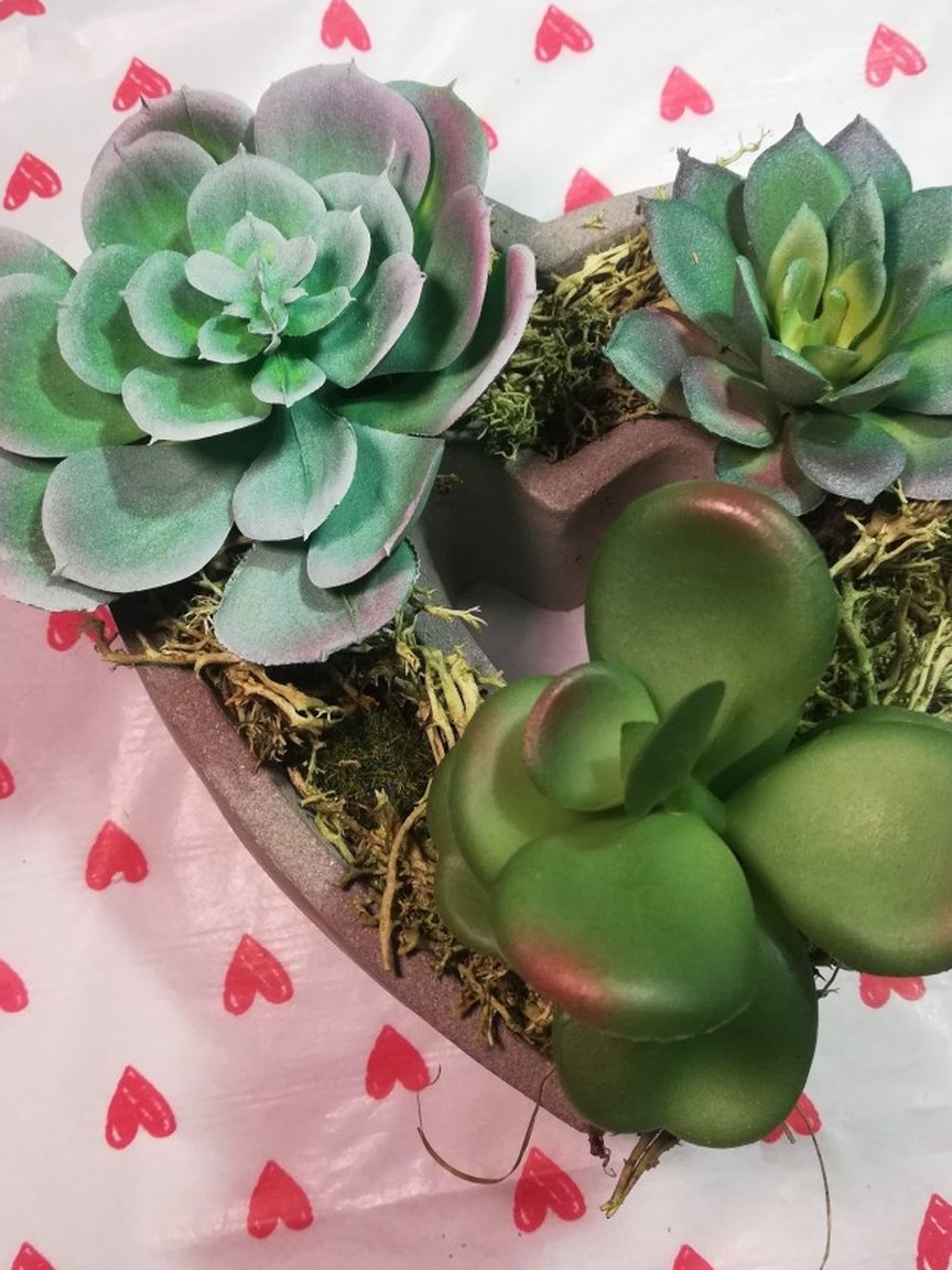 Heart Shaped Planter Faux Succulents, Other Options Available