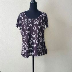 NWOT Laura Ashley Womens Black W/ White Patterns ShortSleeve Size: Large