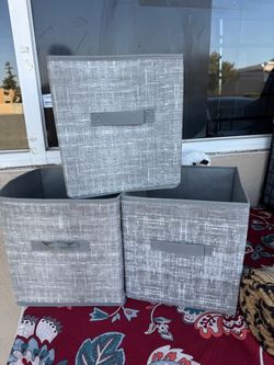Gray Fabric Storage Cube Bins Set of 3