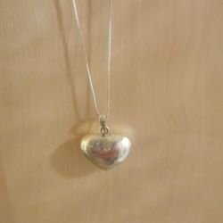 Vintage Silver Puff Heart .& Italian Silver Chain 