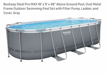 New Above Ground Pool Bestway Steel Pro MAX 18' x 9' x 48",  Oval Metal Frame Outdoor Swimming Pool Set with sand Filter Pump, deck Ladder, Open Box