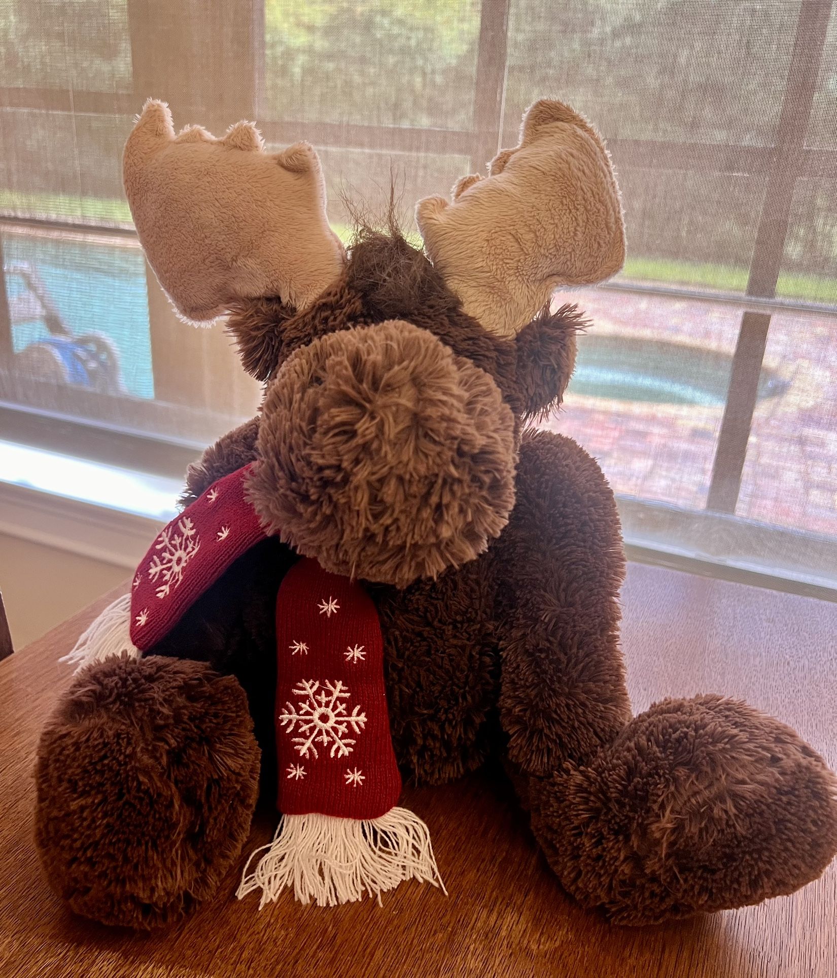 Older Christmas Animal Adventure Plush Moose with Red Scarf 13 inches 