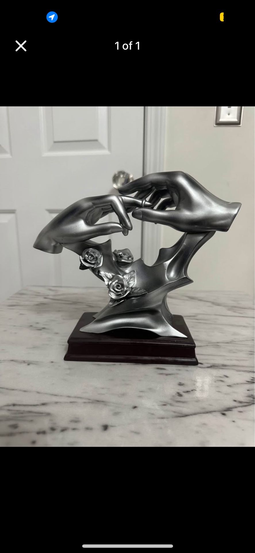 Luxury Silver Hand Sculpture on Premium Wood Base - Modern Romantic Art