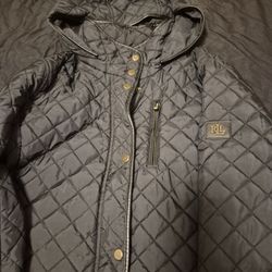 Ralph Lauren Womens Petite Xl Black Diamond Quilted Removable Hood