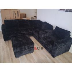 Corduroy Sectional Sofa With Console And Cup Holder  - Limited Time Offer 