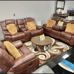 COMFY NEW SANTIAGO RECLINING SOFA, LOVESEAT AND CHAIR SET ON SALE ONLY $1899. IN STOCK SAME DAY DELIVERY 🚚 