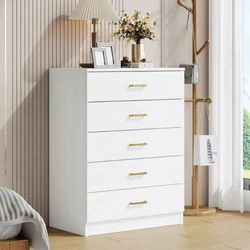 ‼️NEW AND ENSAMBLE ‼️
‼️ NUEVO Y ARMADO‼️
White 5 Drawer Dresser, Chest of Drawers for Bedroom, Modern Storage Cabinet Dresser Organizer Unit with Han