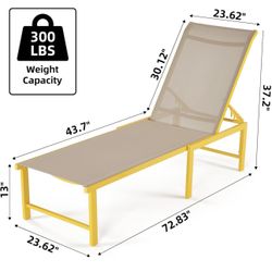 Outdoor Pool Lounge Chairs Set of 2, Patio Aluminum Chaise Lounge, Five-Position Recliner Loungers for Poolside Yard Balcony Deck Beach (Yellow)