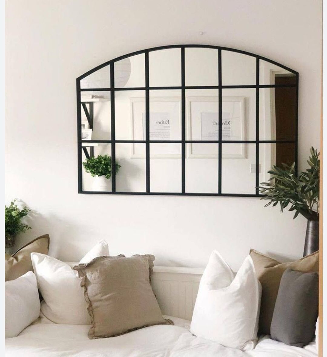 Mirror Wall Decor Horizontal Arch Mirror Wall Decoration Black Metal Frame with MDF Backboard 43Wx28H inch (New in Box) 