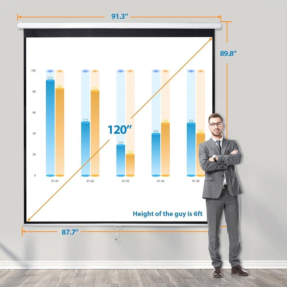 ZENY 120-inch manual drop-down projector screen, 1:1 indoor and outdoor projection screen,💥I have several sizes Read Description 💥