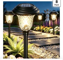 BEAU JARDIN 8 Pack Solar Pathway Lights White+Color Changing Stainless Steel 3 Mode Outdoor Multicolor Metal Solar Powered Waterproof Glass for Garden