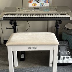 Keyboard Piano, Stand, Bench, Sustain Pedal, Books