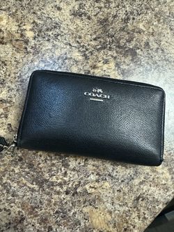 COACH Black  Zip Around Pebbled Leather Wallet w/ Silver Logo