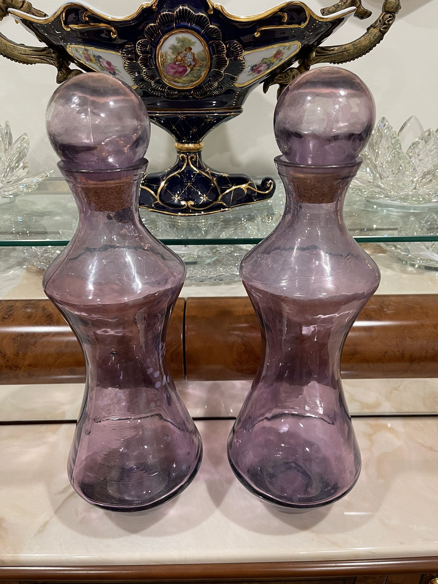 Pair of Gorgeous Venetian Glass Amethyst Bottles  1940’s🌷