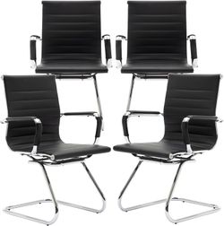 Reception Chairs No Wheels Leather Conference Chair Heavy Duty Back Support Office Guest Chair, Set of 4