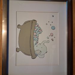 Framed Art Print- Elephant In A Bathtub