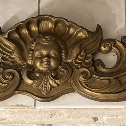 BIG Vintage Gold Cherub Doorway Wall Pediment 