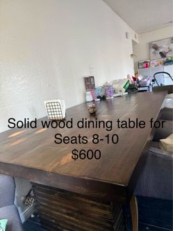 Large Solid Wood Dining Table Seats 8-10
