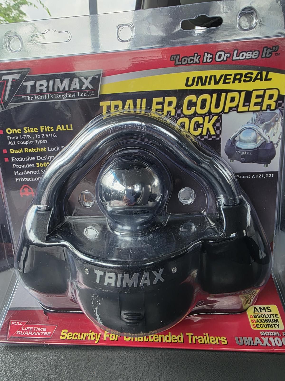 Trimax UMAX100 Premium Universal Solid Hardened Steel Dual Purpose Coupler Lock