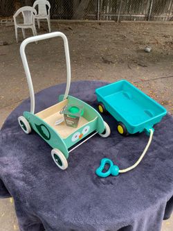 Toddler wagon and wooden push cart