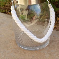Beautiful AVAILABLE Glass/Clear Hang HolderTableTopItem.-likeNew.8 1/2"H,5"W,,in 6 1/2 W,VeryClean/WhiteCordHandle-Phx