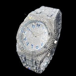 Bust Down Date Arabic Numerals VVS Iced Out Diamond Watch, Big Mens Watch 