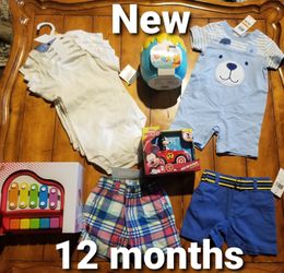 New baby boys Size 12M 12 months lot toys shorts Chaps Gymboree Carter's gift shower