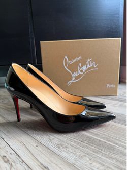 Christian Louboutin Kate 85 Patent Pumps, Black, Size 36.5