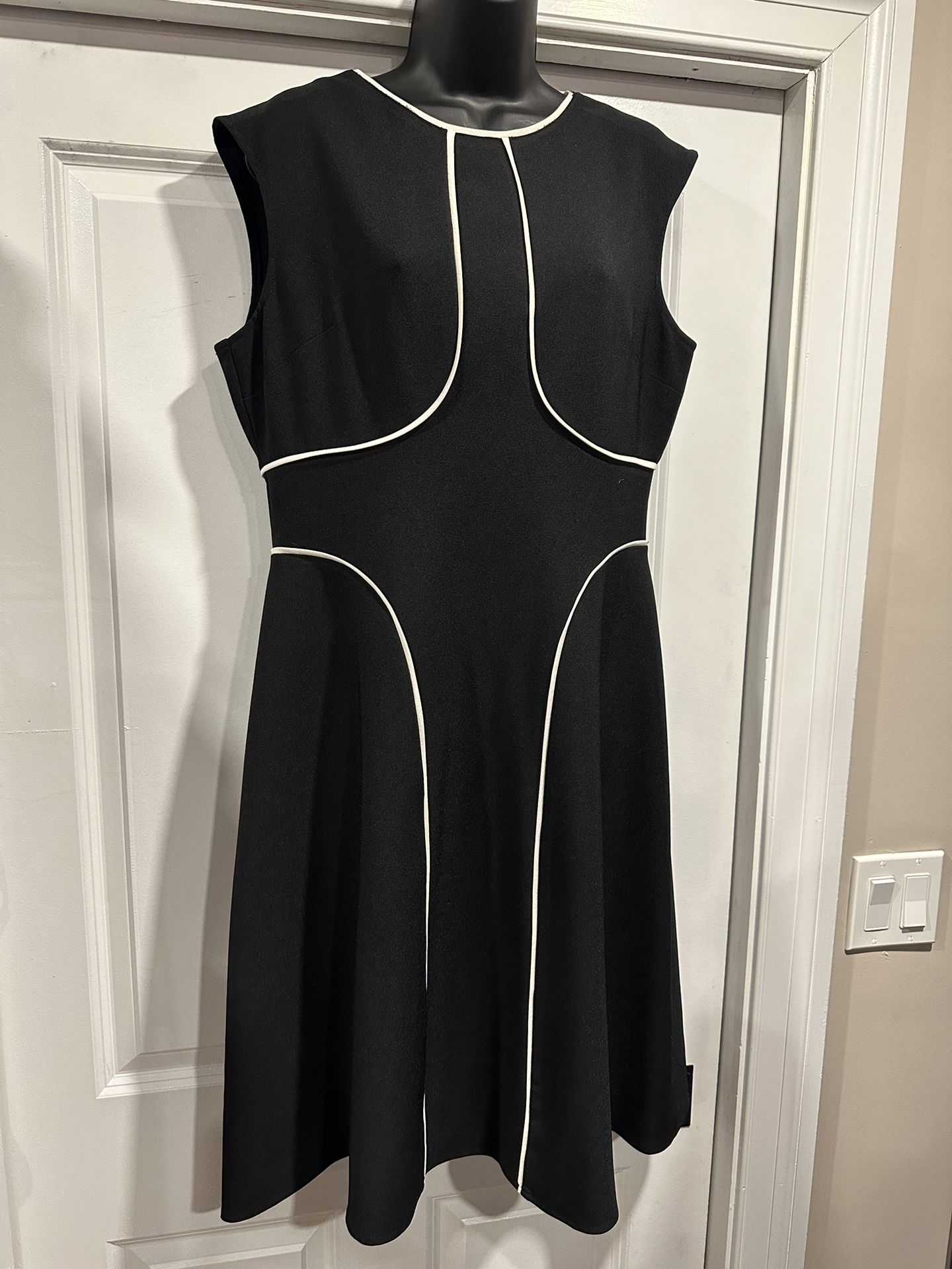 Chic Black A-Line Dress with White Piping Detail