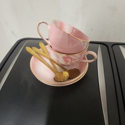 Gold And Pink Tea Set