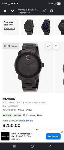 Movado (contact info removed) men's bold trend black dial quartz watch