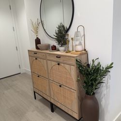 Entry Way table/Shoe Rack + Black mirror