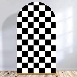  Cover Racing Checker Texture Black and White Chiara Arch Backdrop Cover for Baby Shower Birthday Party (7.2FT)
