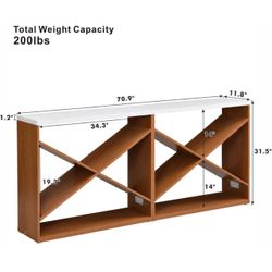 Wood Console Table with X-Shape Shelves