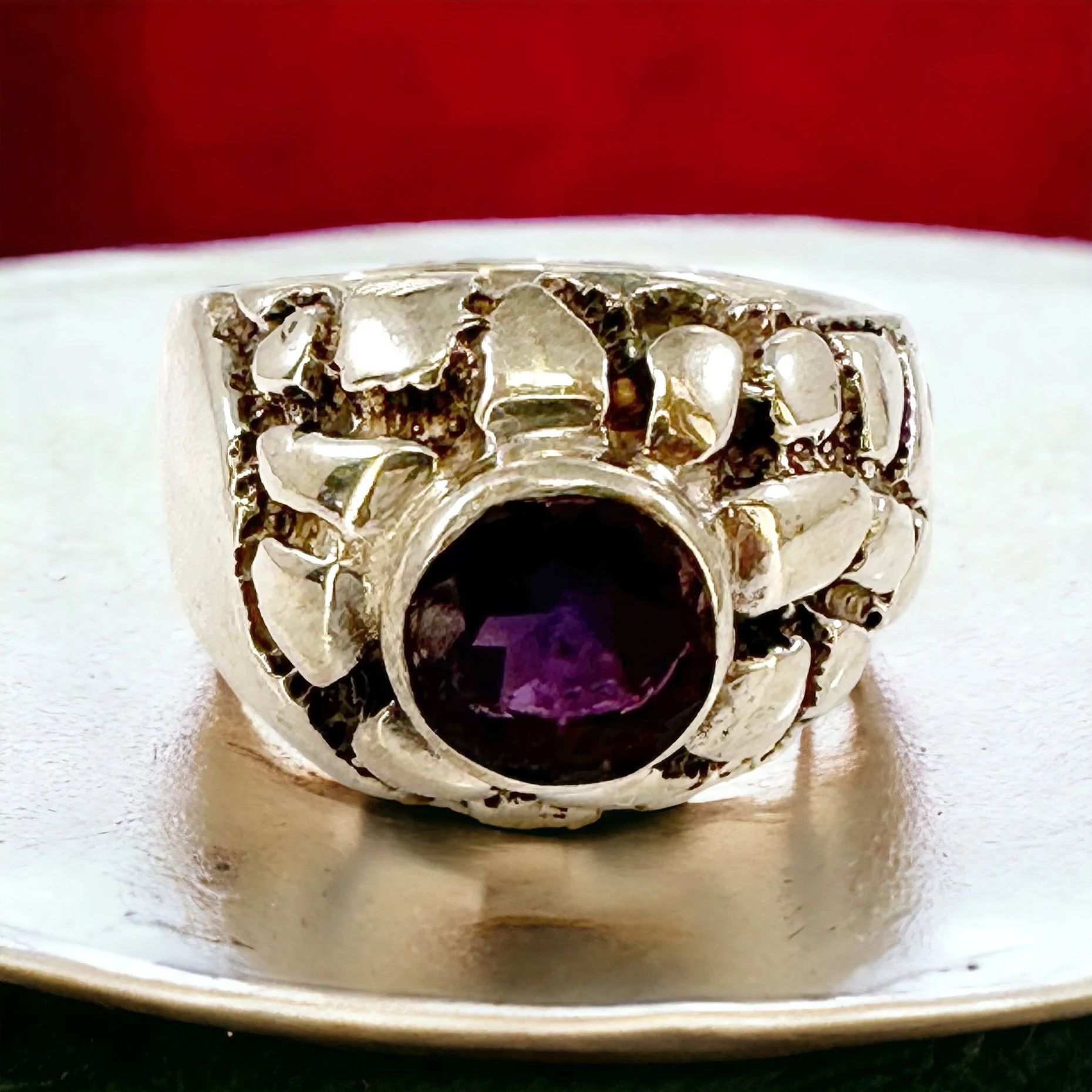 Chunky Amethyst Silver Ring