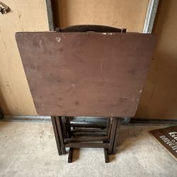 Vintage Mid Century Wooden TV Tray Set 4 Trays 4 Holder