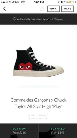 Looking for cdg comme de garçon cdg converse size 7.5 in women's or 5.5 in men's have to drop off high top in black
