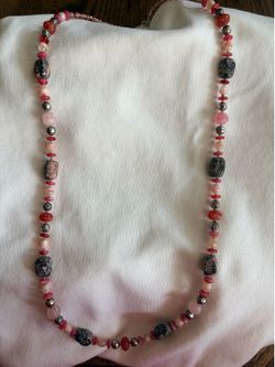 Pink beaded long necklace
