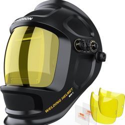 Auto Darkening Welding Helmet Large View 3.94" x 3.66", True Color Welding Hood Optical Clarit