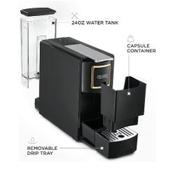 Crux Espresso Machine for Nespresso Pods - Programmable Coffee Brewer Capsule Compatible with Large Removable Water Tank and Drip Tray, Black and Copp