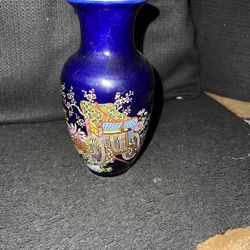 Japanese cobalt blue cloisonné-style vase
