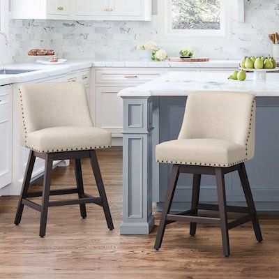 Linen Color 26-in H Counter height Upholstered Swivel Wood Bar Stool 2 -Pack