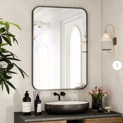 GLSLAND 24.1 in. W x 35.8 in. H Rectangular Metal Framed Wall Bathroom Vanity Mirror Black