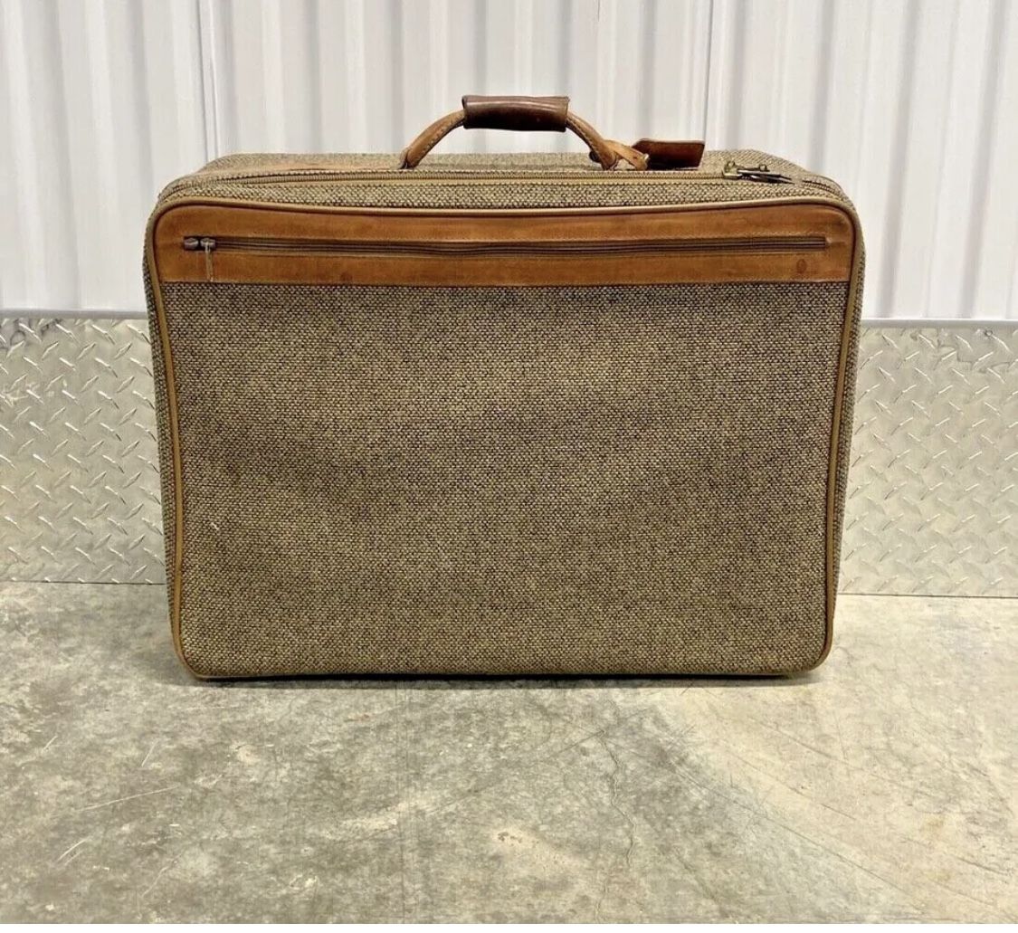 Vintage Hartmann 24" Tweed & Belted Leather Suitcase Luggage Bag Excellent