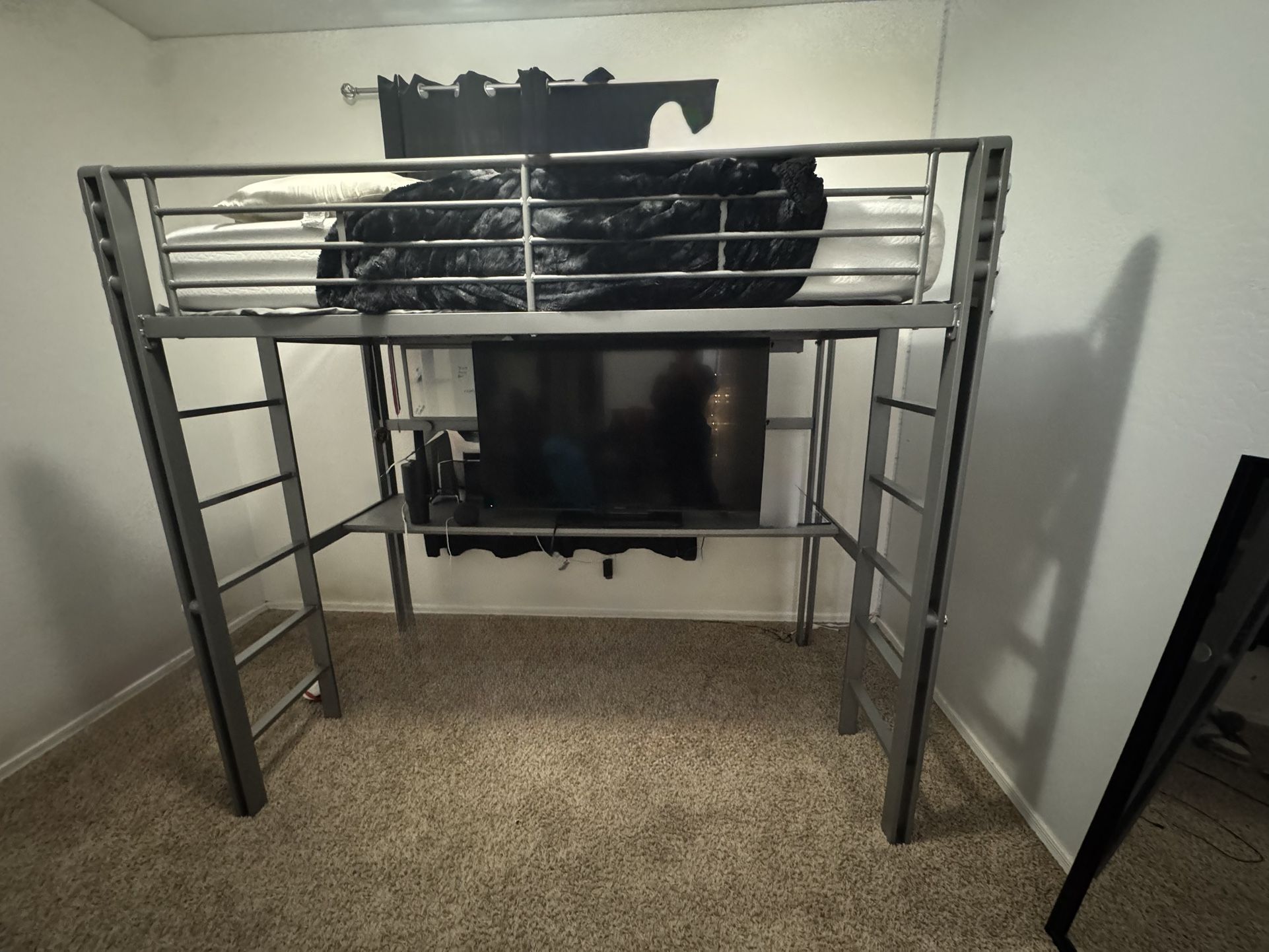 Sturdy Metal Loft Bed Frame w/ Desk – Excellent Condition