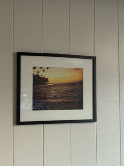 🌊 Framed Tropical Sunset Beach Photo – 21” x 17”