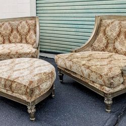 Vintage Italian Extra Wide Slipper Chairs + Ottoman