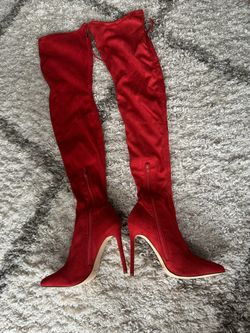 Red velvet thigh shop high boots
