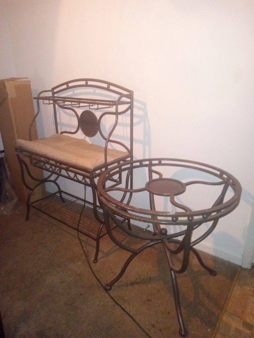 Antique Bronze Metal Glass Dining Room Set 